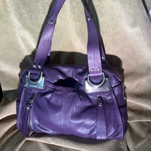 B. Makowsky Purple Leather Shoulder Bag. Beautiful rich purple pebbled leather